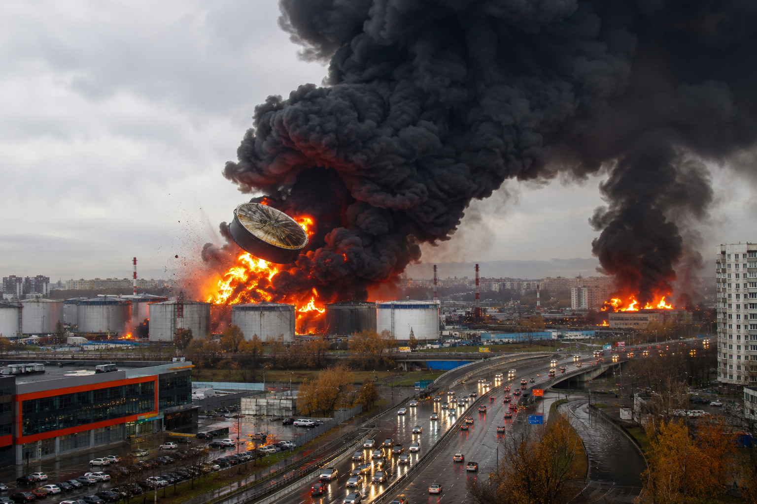Massive Ukrainian Drone Attack Hits Moscow Oil Refinery, Residents Report Black Rain