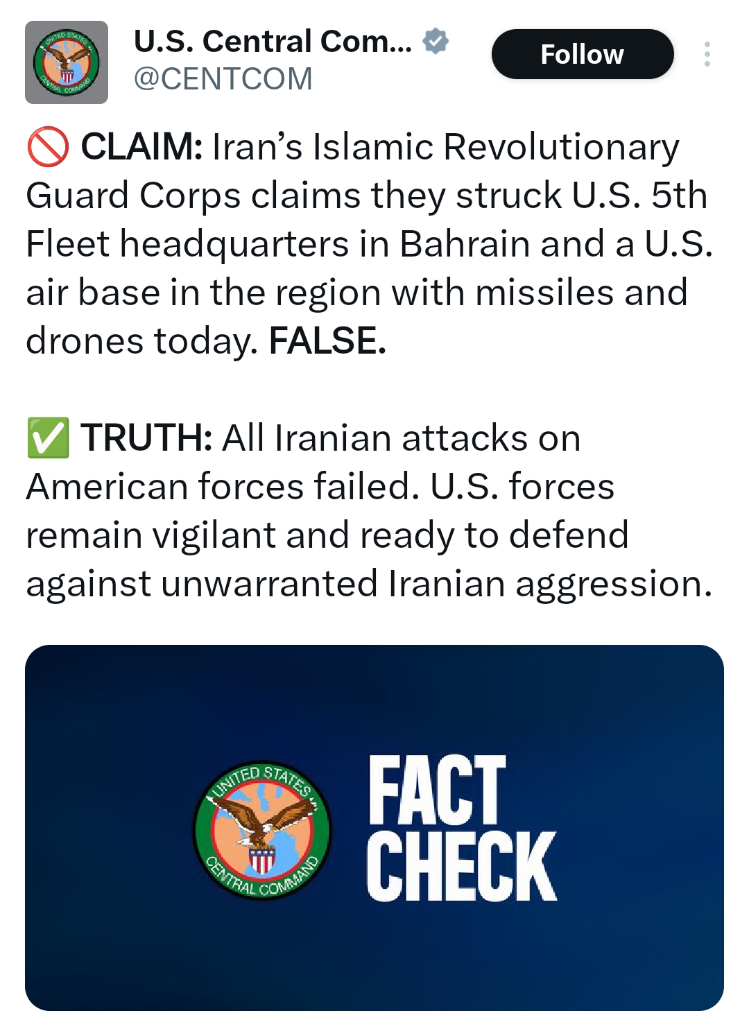 US Denies Iranian Strike Claims